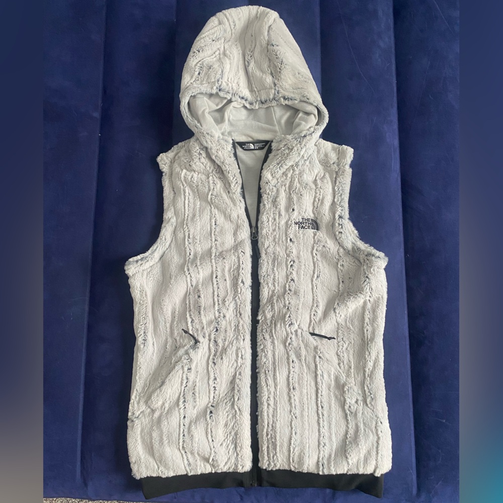 THE NORTH FACE Gray Black FURLANDER Faux Fur Hooded Vest Full Zip Women’s M